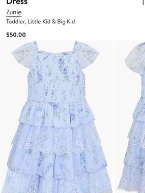 Zunie Little Girls Light blue  Floral Tiered Lace Dress